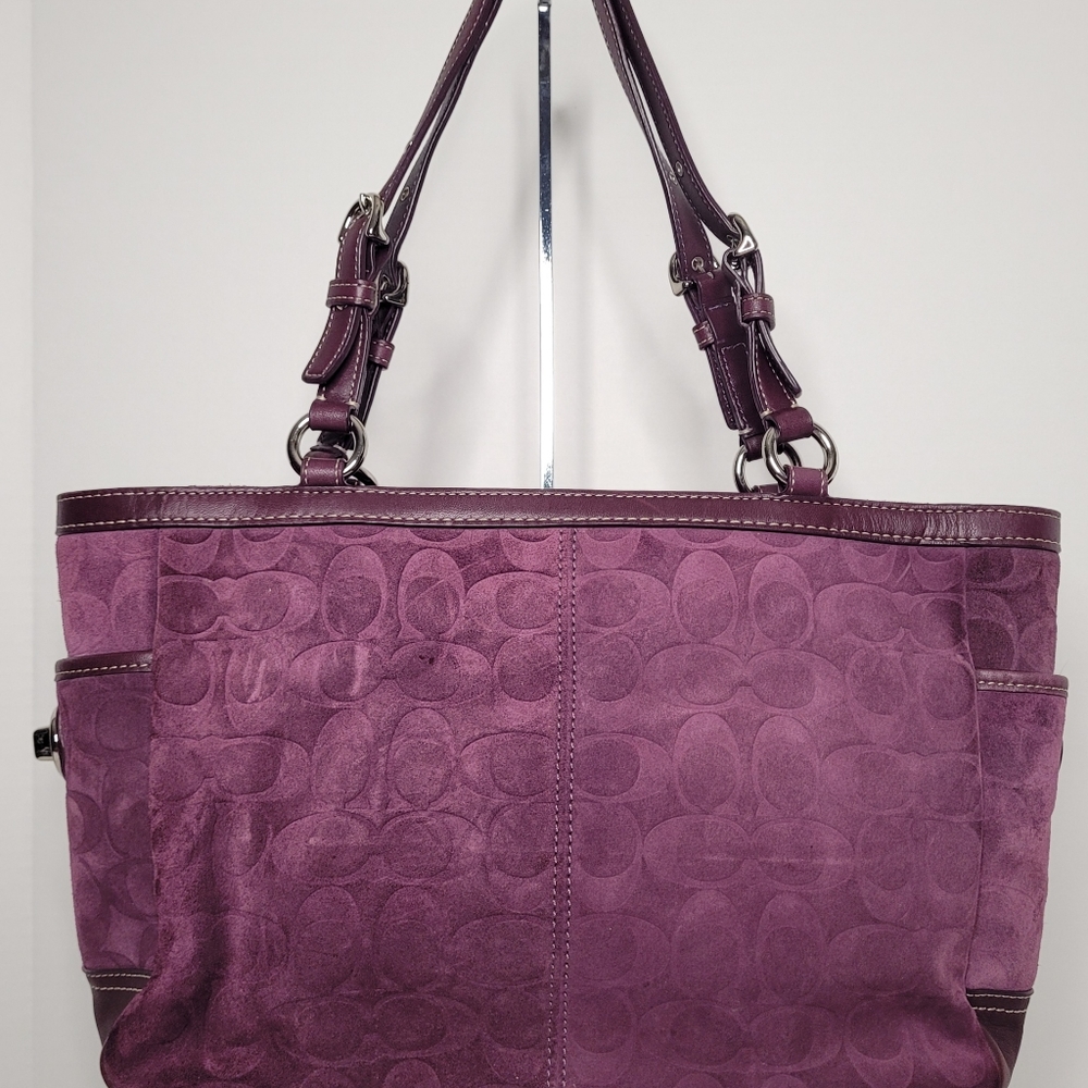 Coach Burgundy Suede Leather Logo Medium Satchel Handbag F0973-14000 - Picture 6 of 12